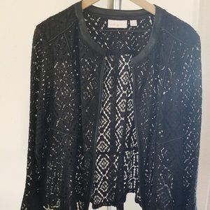 Belle by Kim Gravel Geometric Stretch Lace Zip Jacket, Large